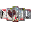 Set of five red oil painting decoration boards for wall art in S or M size configurations