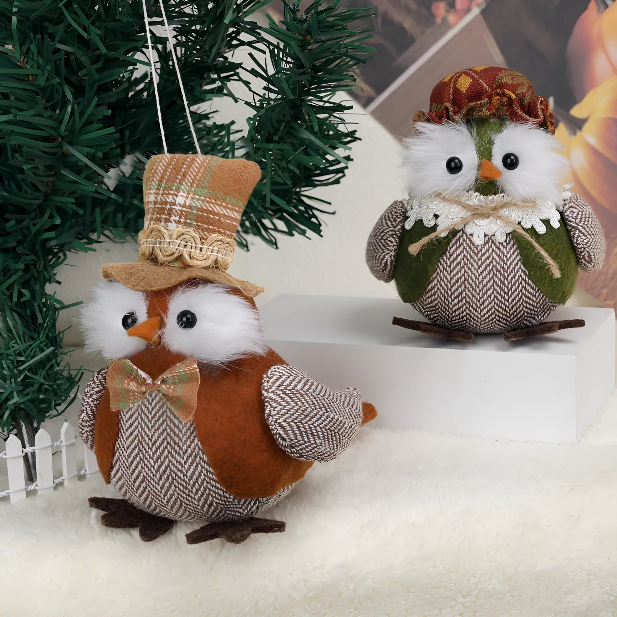 Thanksgiving owl harvest bird window hanging pendant ornament in orange or green polyester cloth