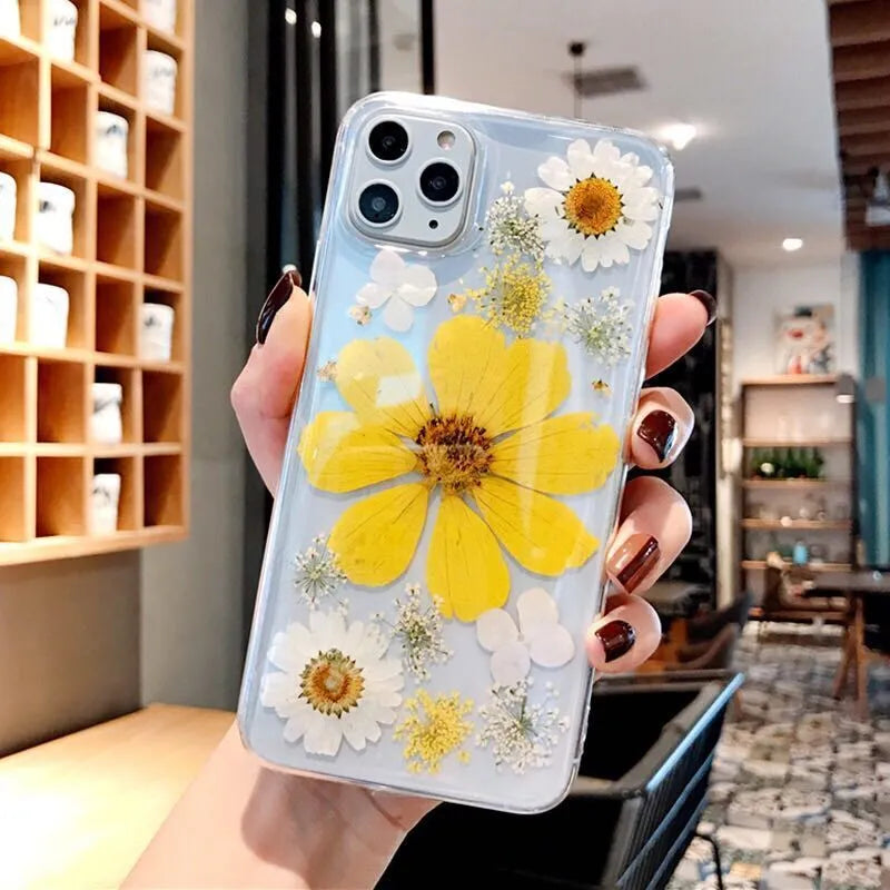 Vibrant pink and yellow floral patterned TPU back cover case for iPhone