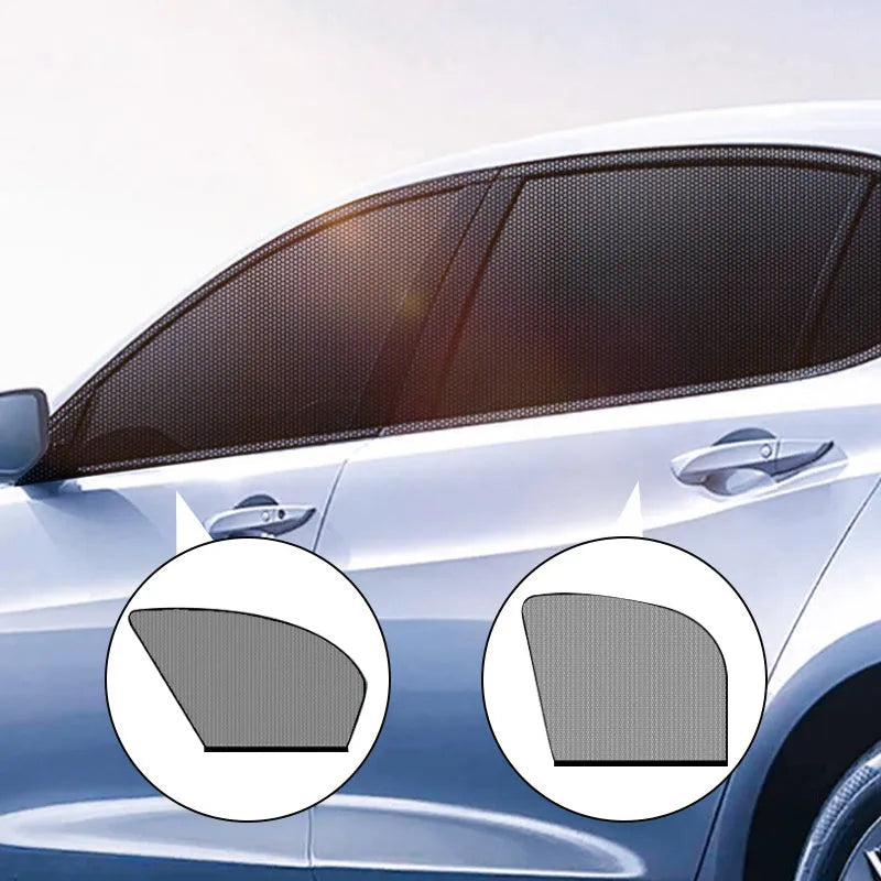 Car side window sunshade mesh covers installed on vehicle front and rear windows