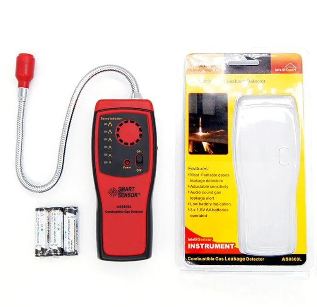AS8800L portable flammable gas detector with LED display on black handheld unit.