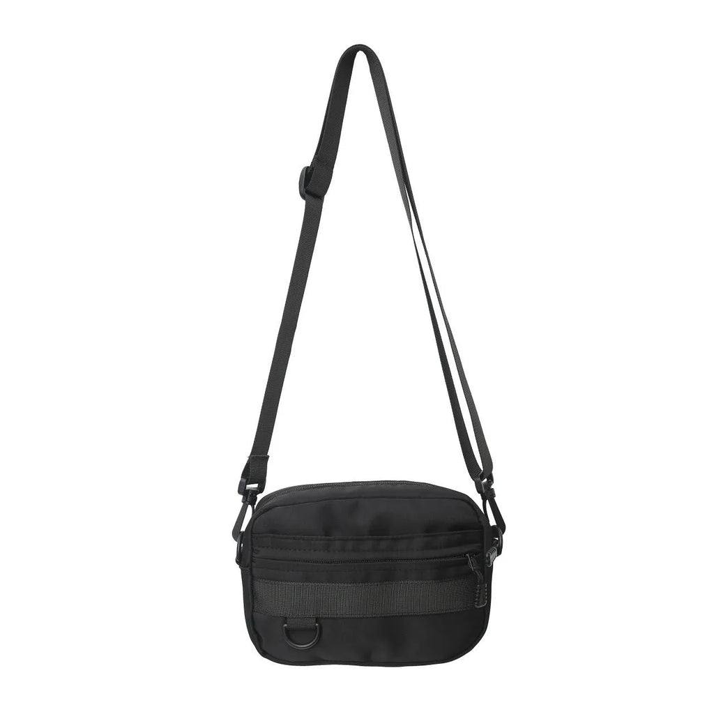 Men's nylon messenger bag in street style with crossbody strap and sewing thread details