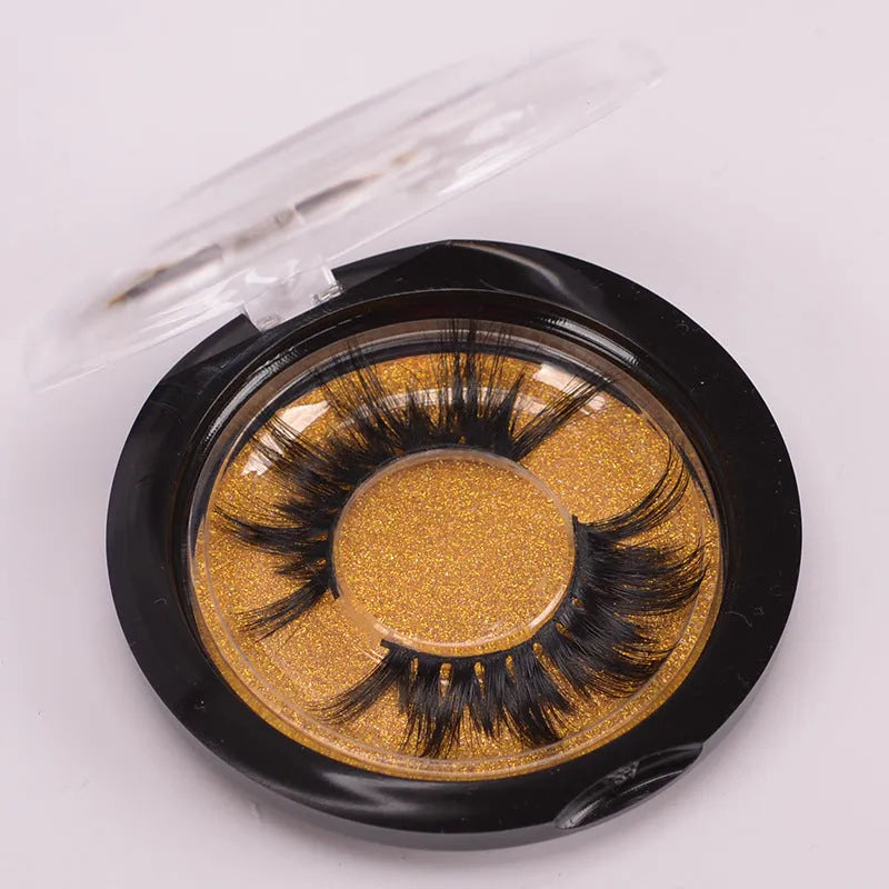 Affectionate brand 5D false eyelashes made from natural mink hair, shown with a dual-ended brush and a black hair cap.