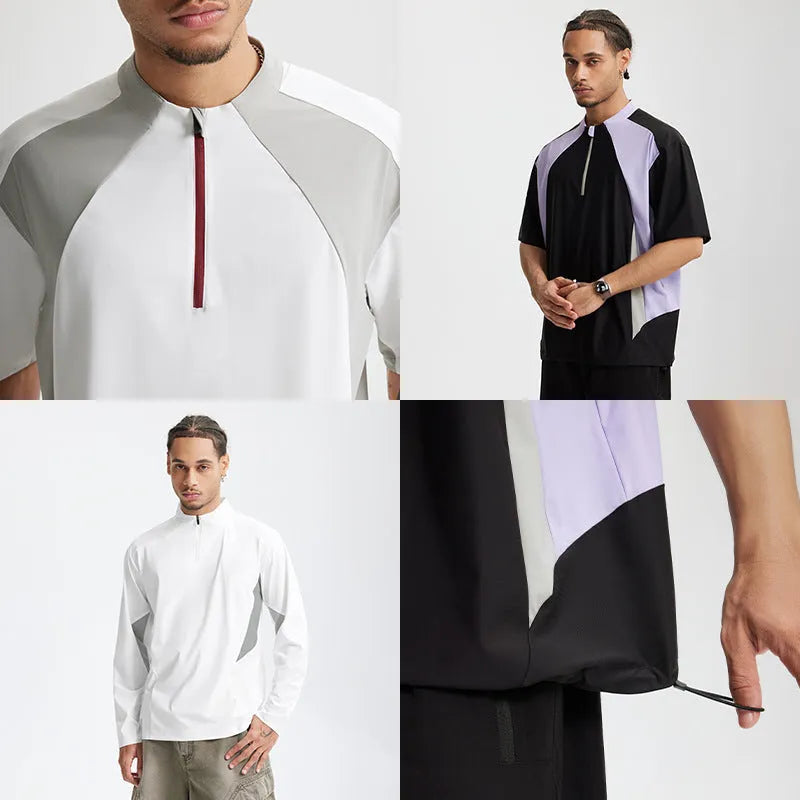 Men's lightweight polyester top in black and beige with long and short sleeve options
