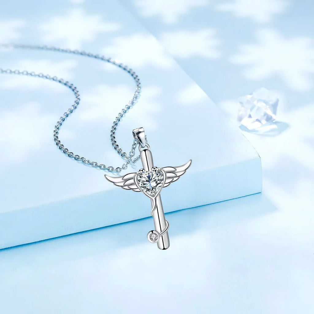 Women's winged cross stethoscope necklace in electroplated copper with personality wings design
