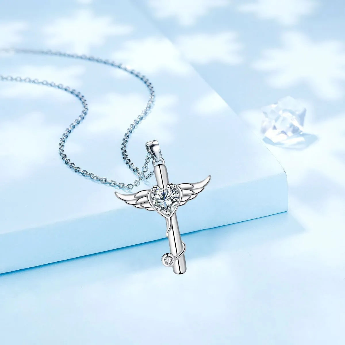 Women's winged cross stethoscope necklace in electroplated copper with personality wings design