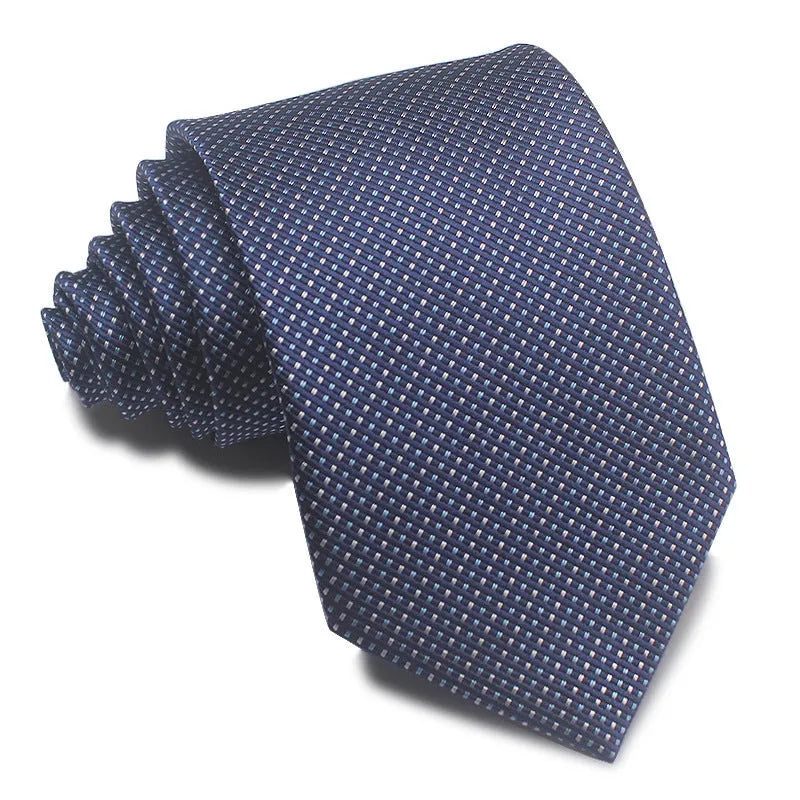 Men's red and black striped polyester jacquard tie with an arrow shape laid flat