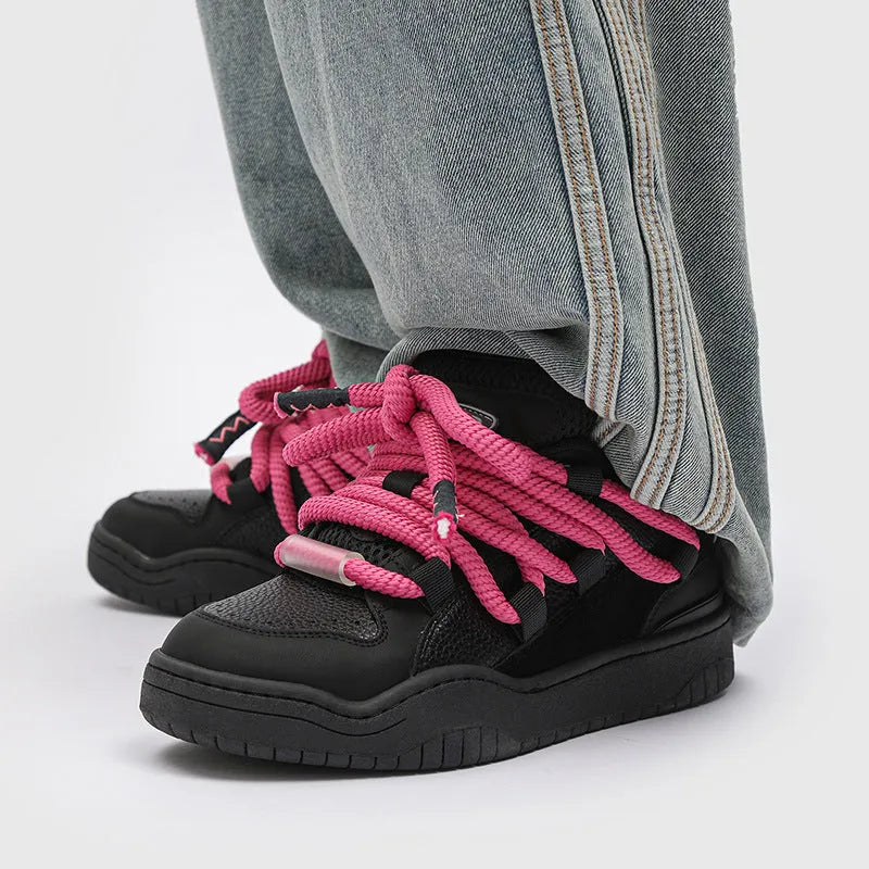 Thick-sole unisex casual sneakers in a choice of colours with lace-up front and round toe.