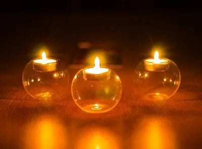 Handmade Europe style round hollow glass candle holder with spherical design