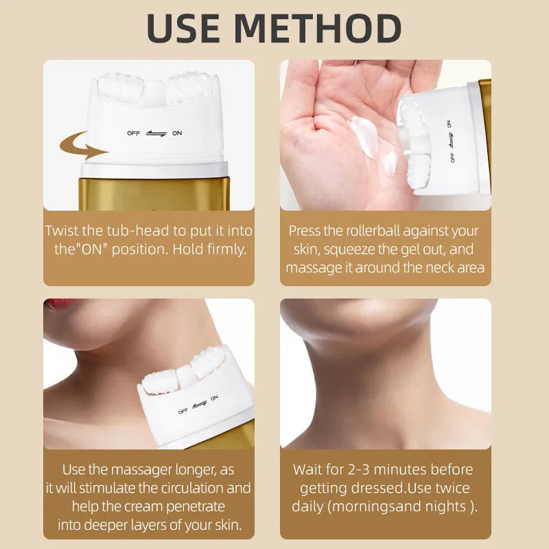 Neck moisturising cream with roller applicator for dry skin application