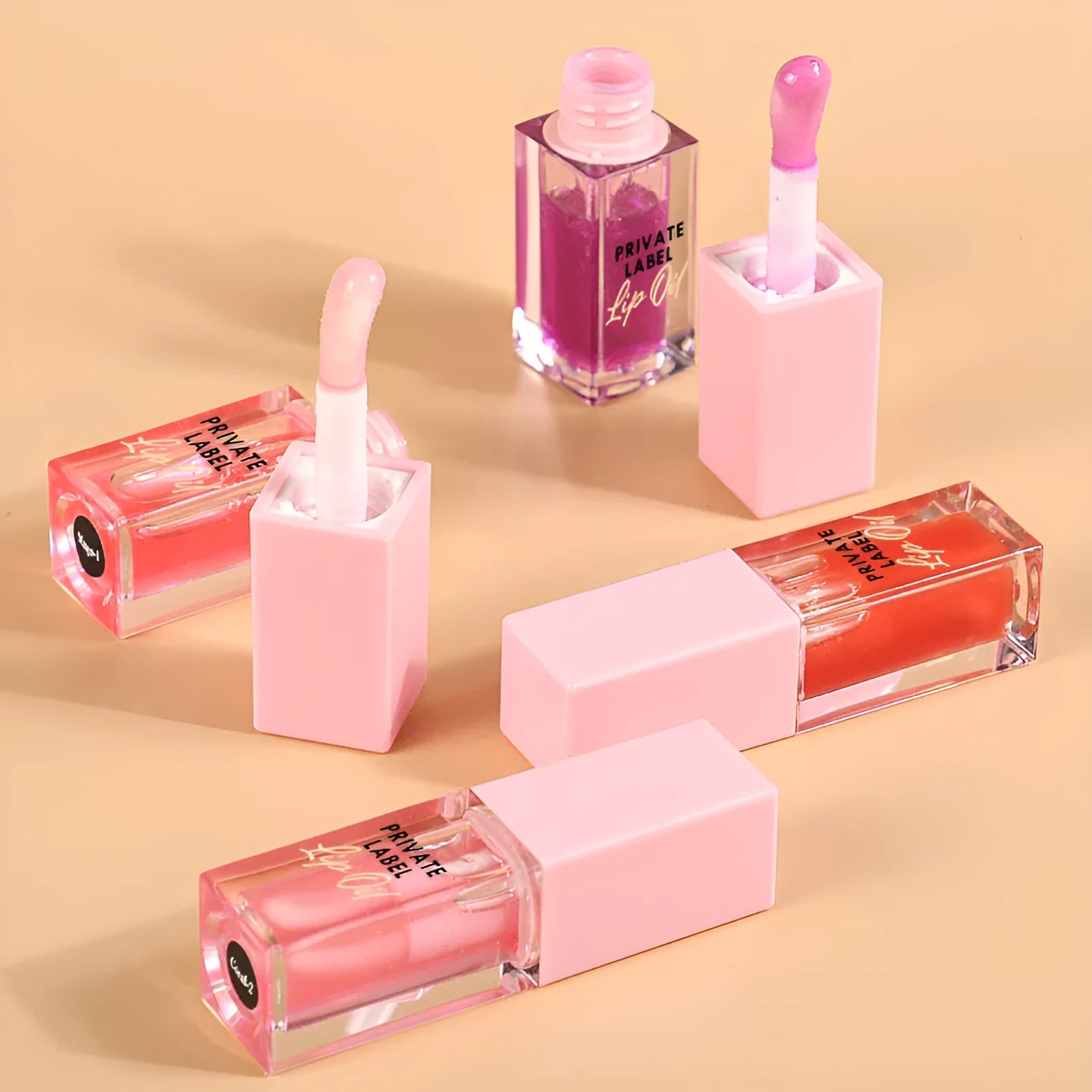 Women's transparent lip gloss tube in six fruit flavours with natural glossy finish