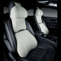 Car neck pillow and lumbar support set with wavy pattern leather embroidery in multiple colour options