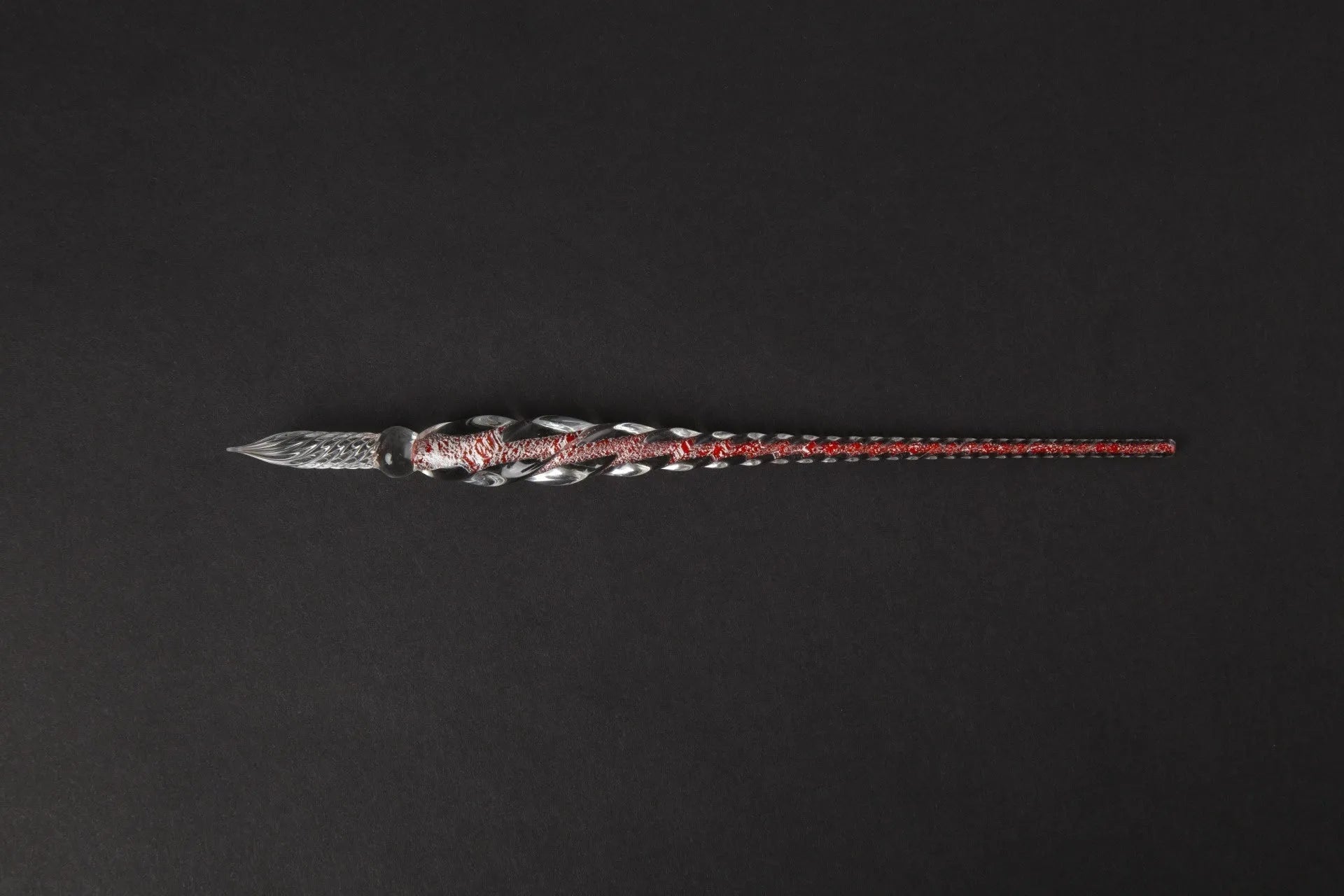 Transparent hand-blown glass crystal pen with coloured ink art effect in choice of 13 colours.