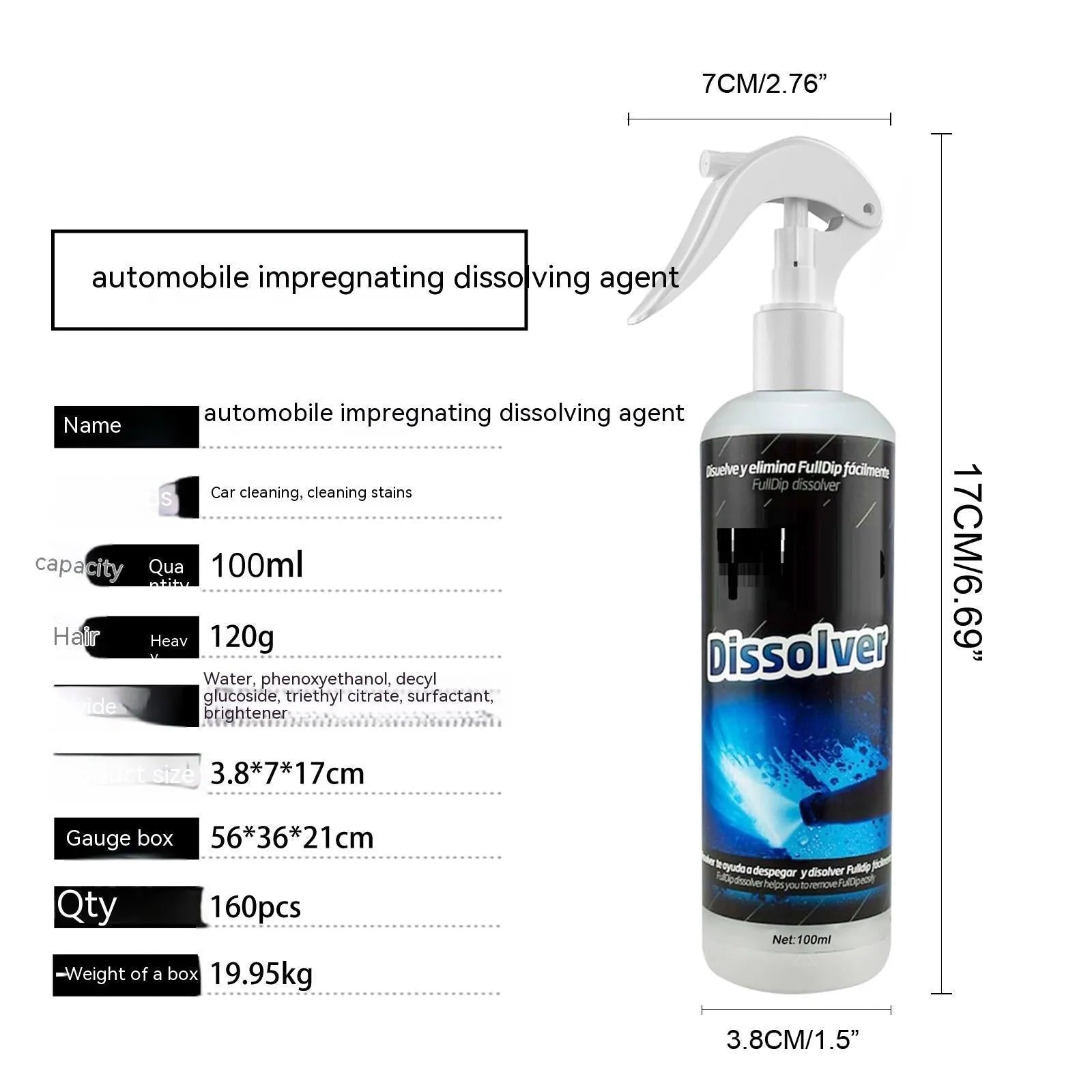 100ml car foam cleaning agent bottle for interior seat stain removal
