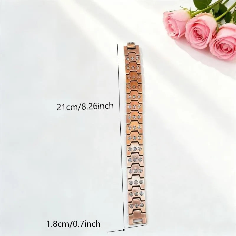 Bronze zinc alloy three-row magnet bracelet with geometric pattern and regulator