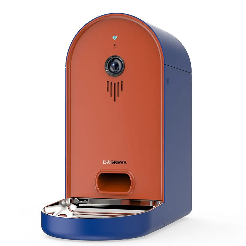 Smart pet feeder with automatic feeding and remote monitoring in various colour options