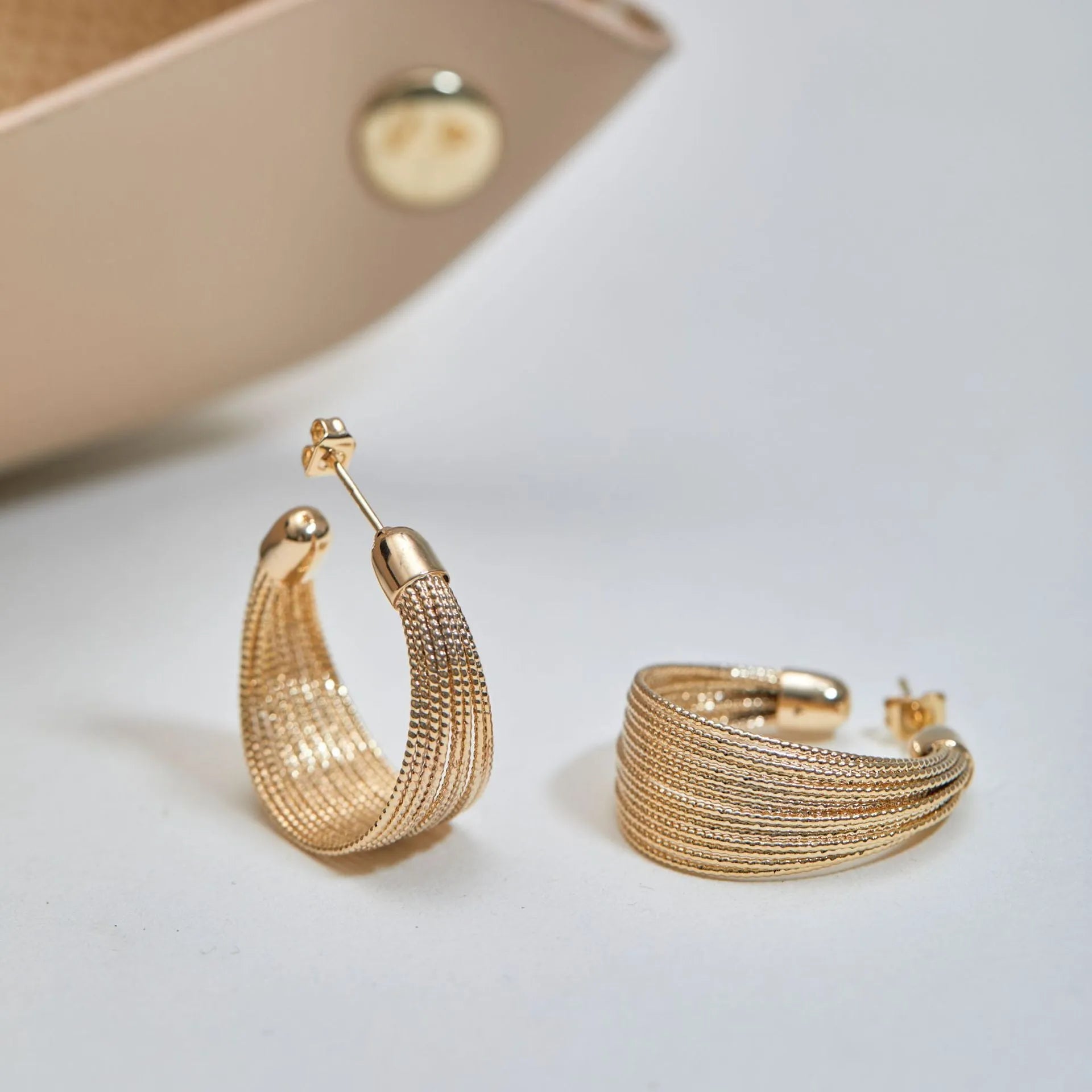 Multi-layer simple bracelet earrings geometric design silver gold electroplated copper earring set