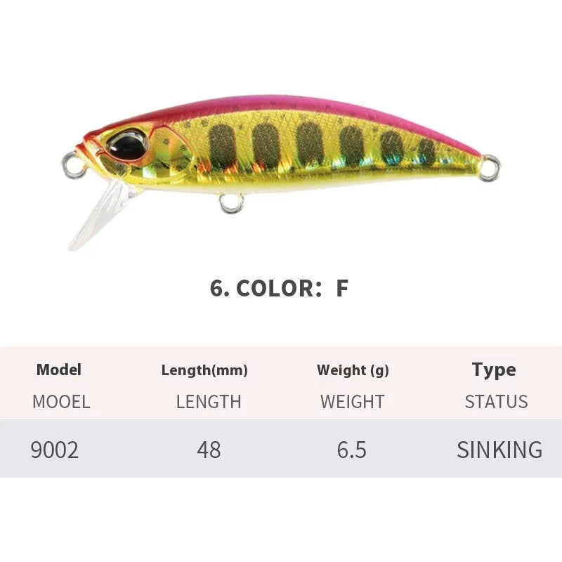 Japanese submerged mino fishing lure 48mm length for mandarin fish and snakehead in multiple colour options