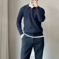 Boys modal rabbit fur knitted pullover sweater with striped lapel and long sleeves