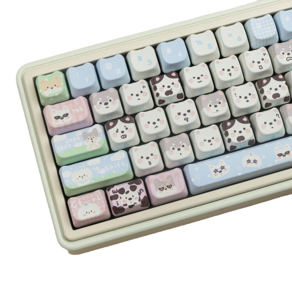 Colourful cat and puppy themed PBT sublimation keycap set for mechanical keyboards