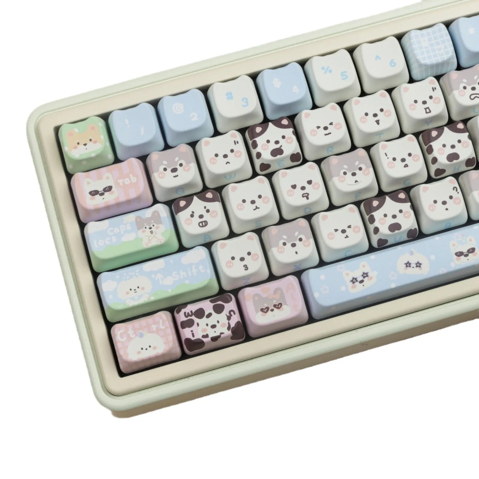 Colourful cat and puppy themed PBT sublimation keycap set for mechanical keyboards