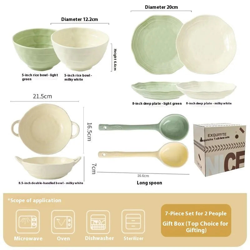 Solid colour ceramic tableware set with 7 pieces in gift box packaging