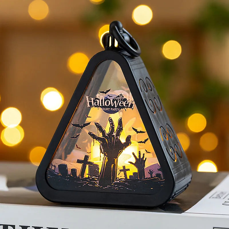 Halloween pumpkin lamp decoration in plastic and glass measuring 8.9cm high