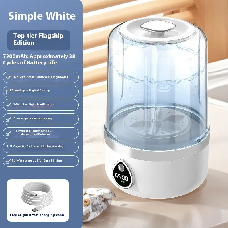 White portable USB-powered mini washing machine with 13.5cm width measurement