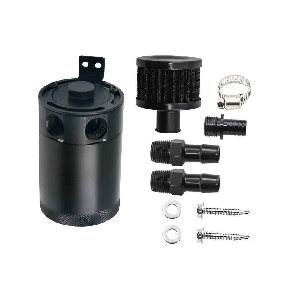 Two-hole aluminium automotive oil can with oil drain valve and connectors for vehicle maintenance