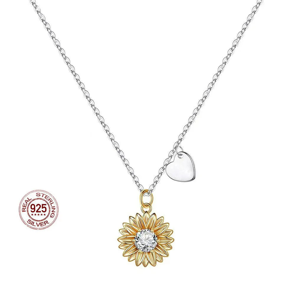 925 silver adjustable sunflower necklace with geometric daisy pendant and cross chain for women
