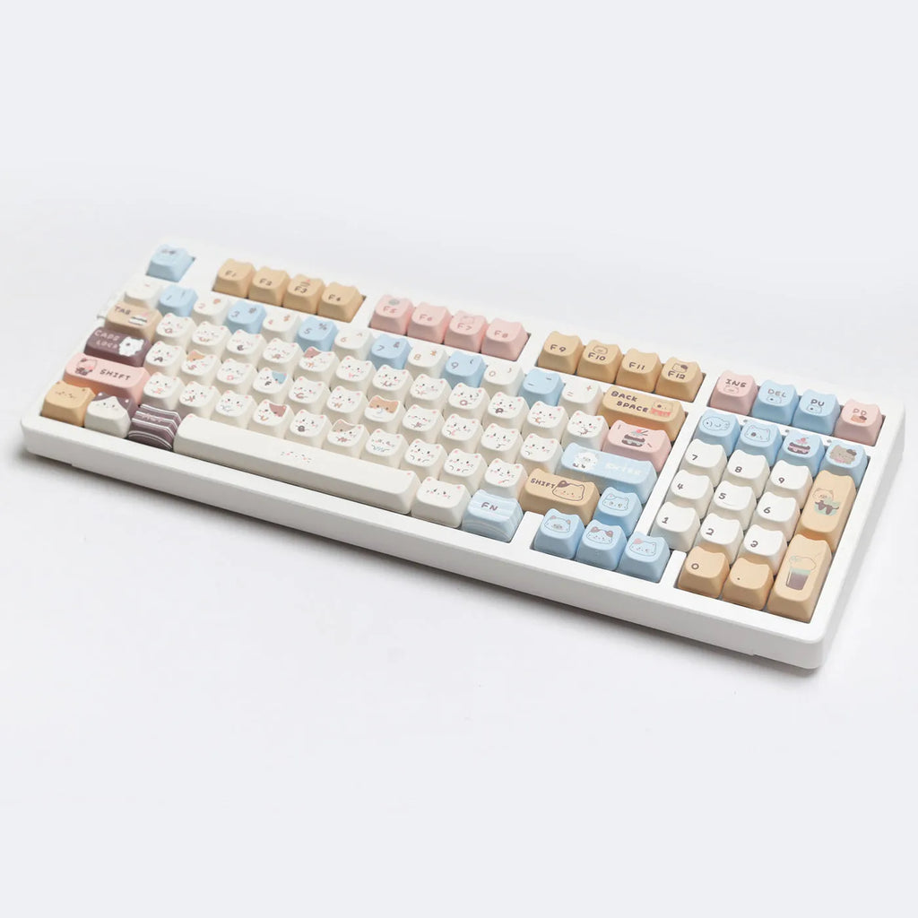 Sea salt cat themed PBT sublimation key cap set for mechanical keyboards showing full 26-piece layout