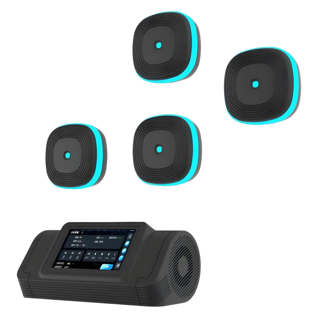 Home Smart Split Bluetooth Music Boxing Target with 6 black PU foam pads and PP panel hanging on a wall