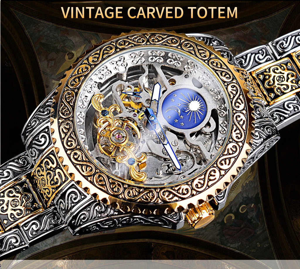 Forsining yellow skeleton tourbillon mechanical watch with stainless steel case and automatic movement