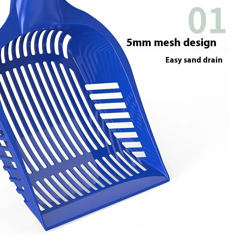 Plastic cat litter scoop in red, yellow or blue colour showing small and medium size options