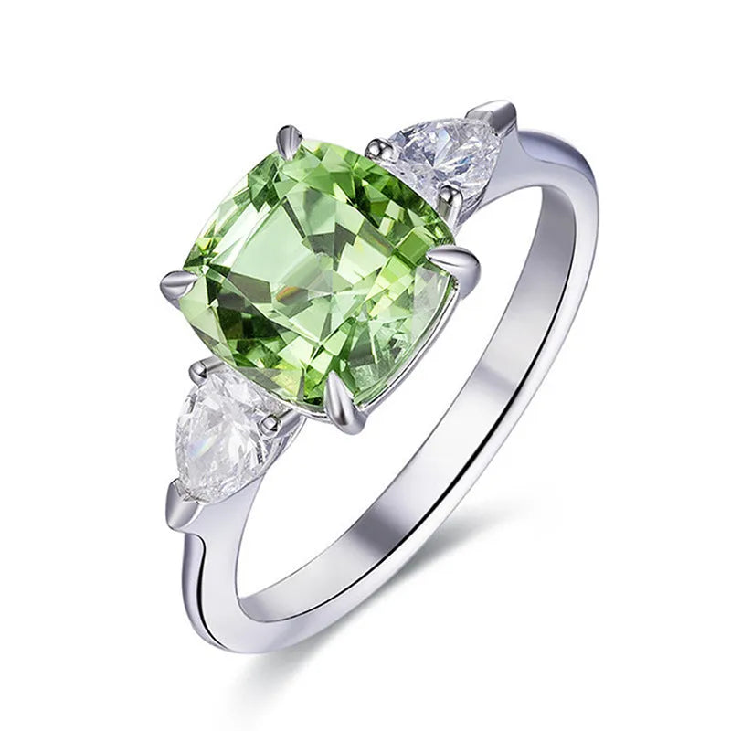 Geometric square ring with inlaid zircon in white gold colour copper band