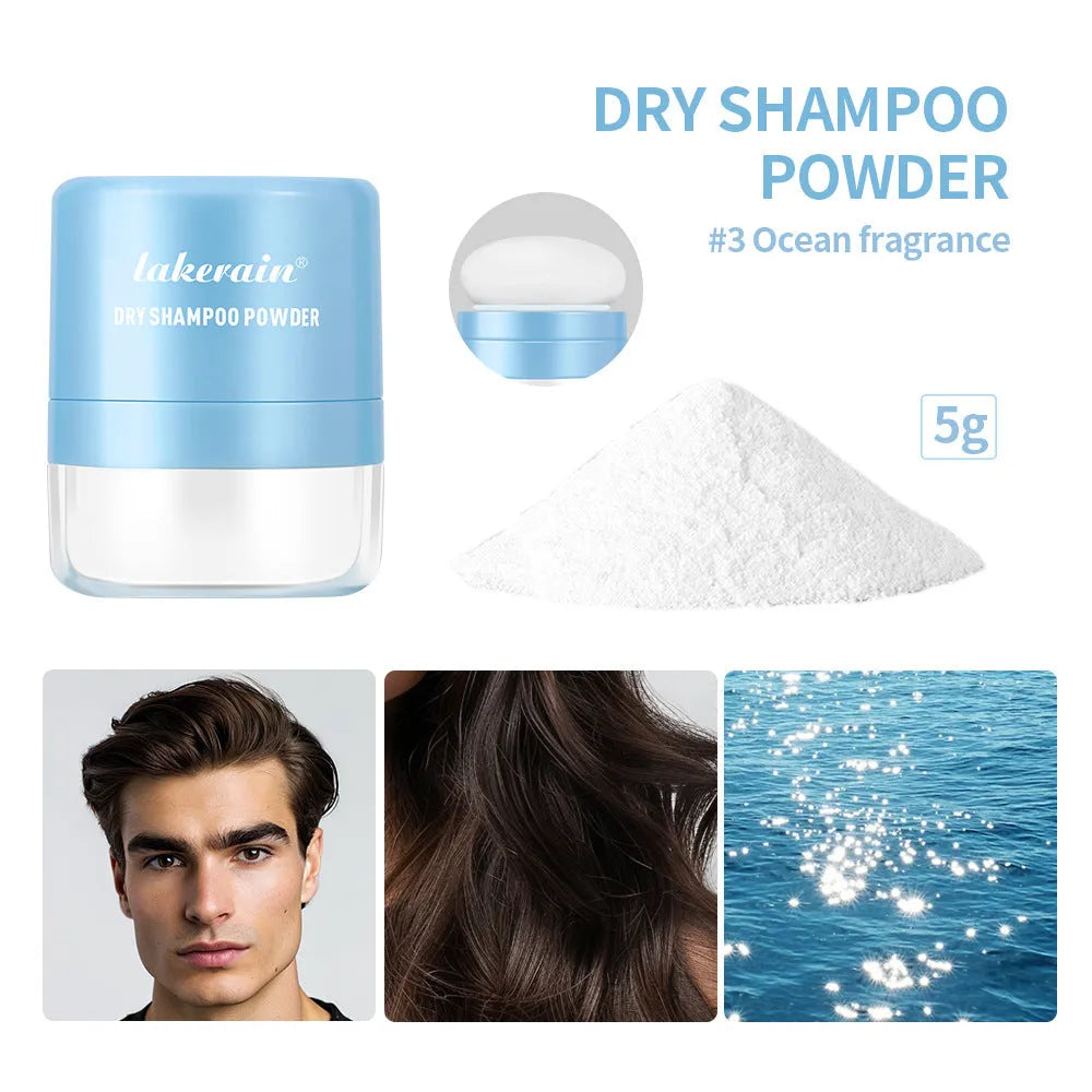Dry shampoo powder sachet with sponge applicator and headband mirror