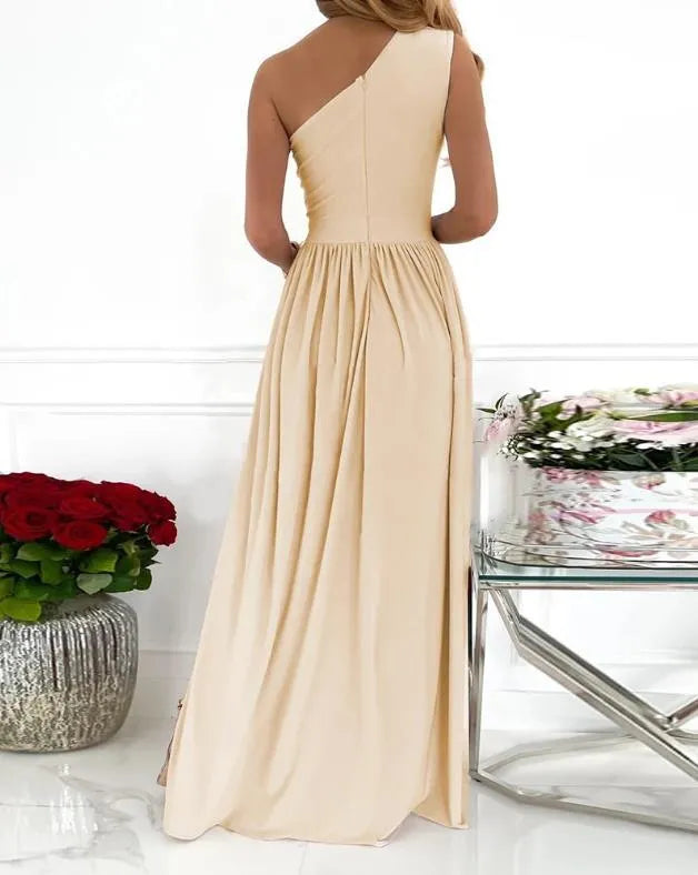Women's one shoulder high split cocktail maxi dress in soft fabric