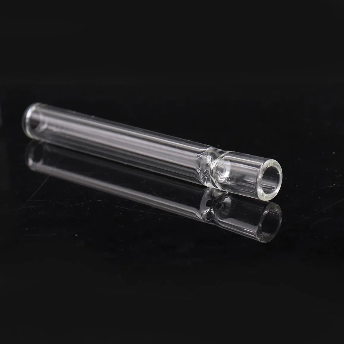 Clear glass telescopic smoke pipe with straight design and pink tint showing suction nozzle