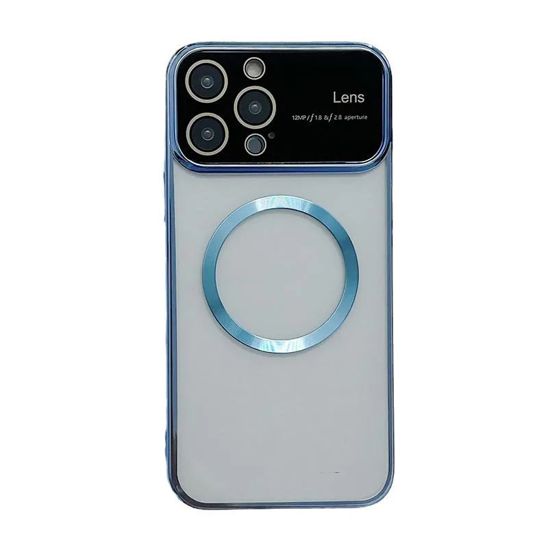 Electroplating transparent magnetic suction phone case for iPhone 14, mirror finish, wine red colour