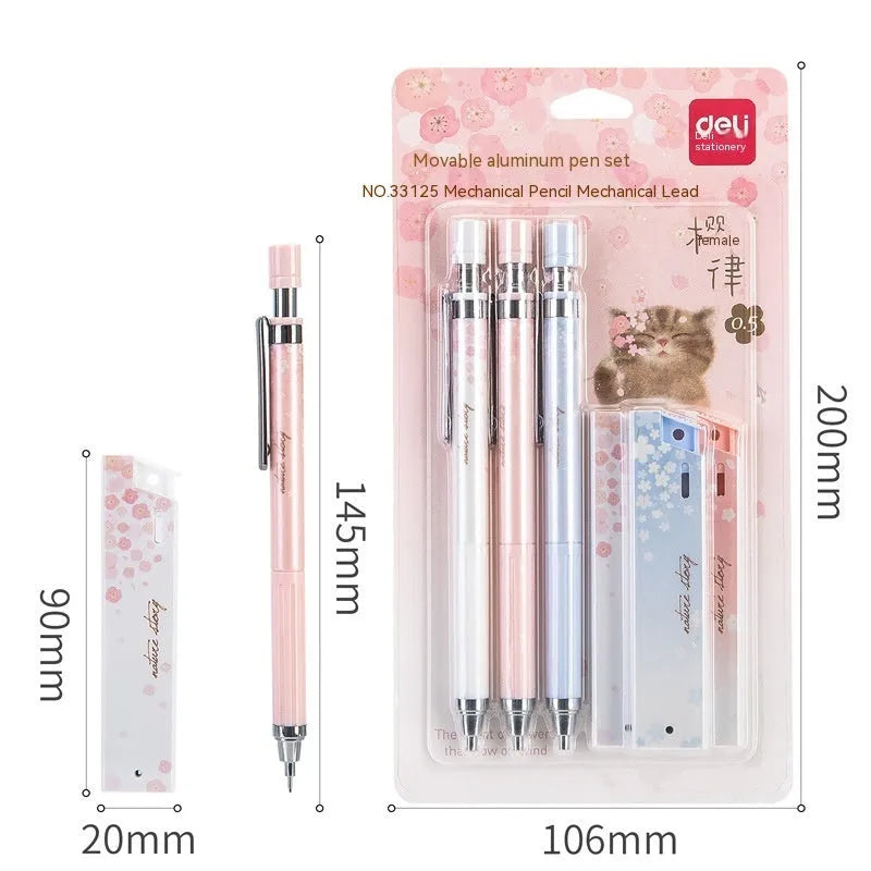 0.5mm automatic pencil set with three mechanical pencils and HB refill boxes