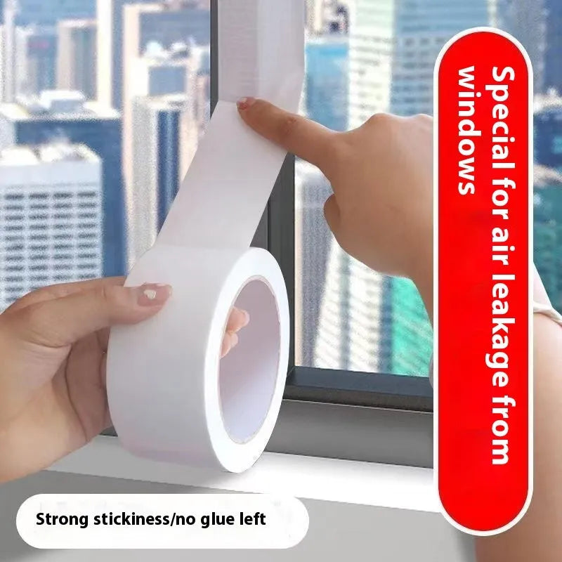 Roll of high-adhesion windproof sealing tape in silver grey, showing its width and length.