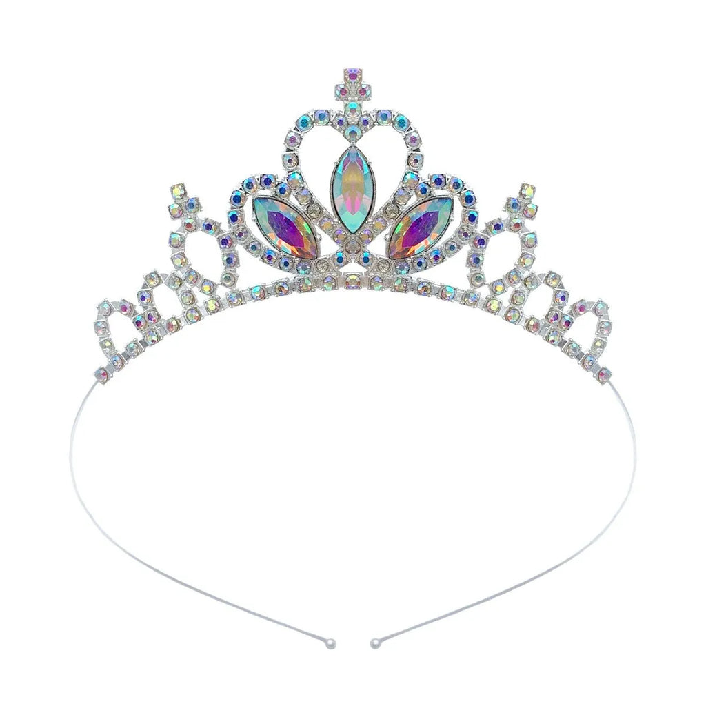 Gold electroplated alloy princess crown headdress with diamond-like decorations for birthday parties