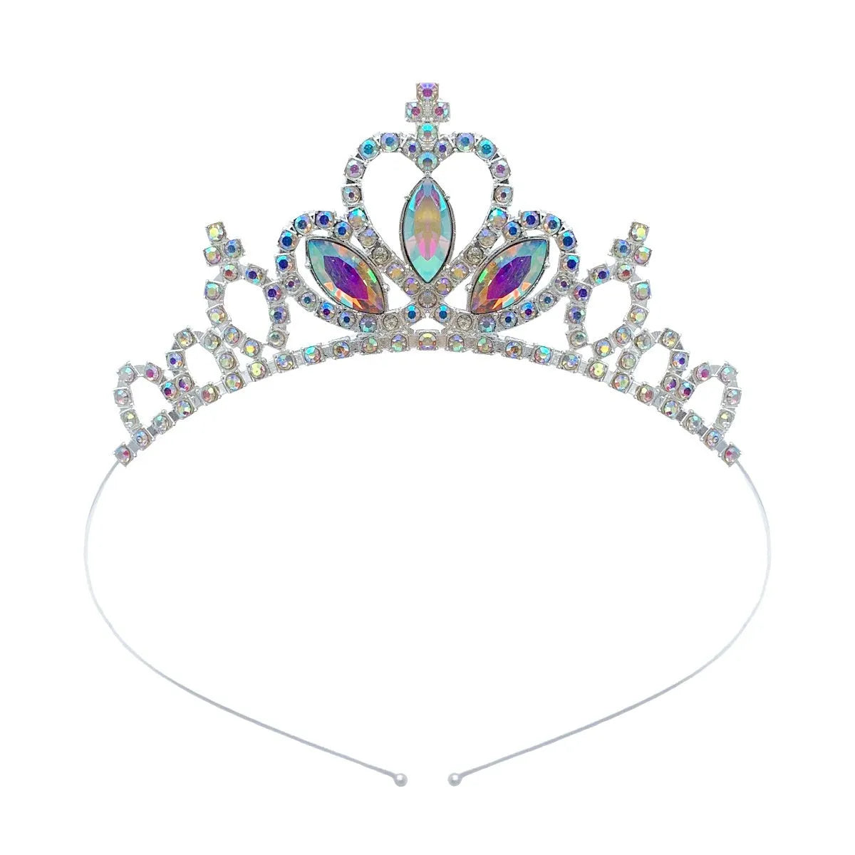 Gold electroplated alloy princess crown headdress with diamond-like decorations for birthday parties