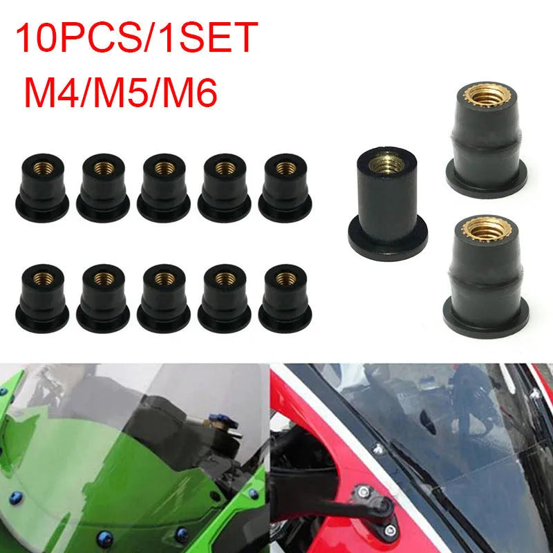 Black rubber brass nut motorcycle windscreen mounting fasteners in M4 M5 M6 sizes