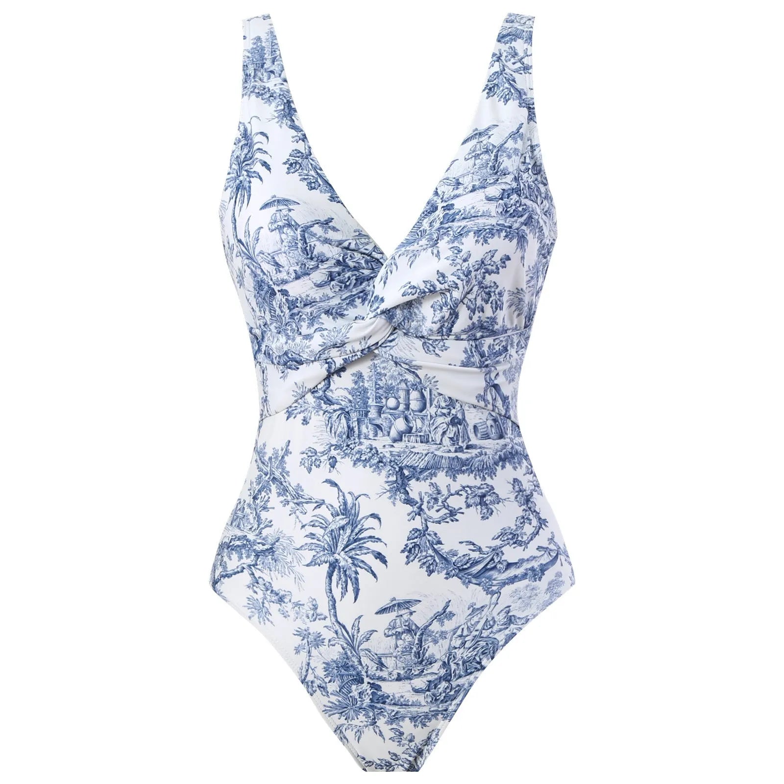 Conservative vintage print one-piece swimsuit with short sleeves in yellow flower pattern