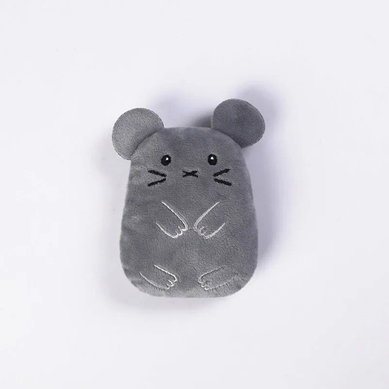 Plush catnip toy for teeth grinding measuring 11x8x4.5cm in various colours