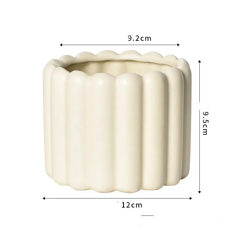 Roman column architectural ceramic flower pot in matte yellow finish with self-absorbent water-saving design