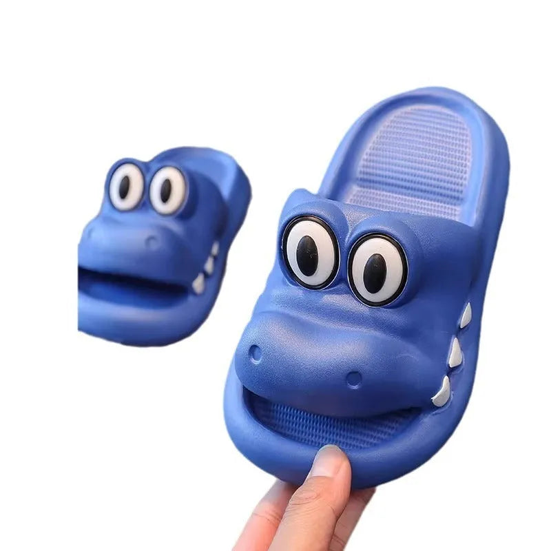 EVA platform sandals with animal pattern in pink, green, yellow, or blue for parents and children.