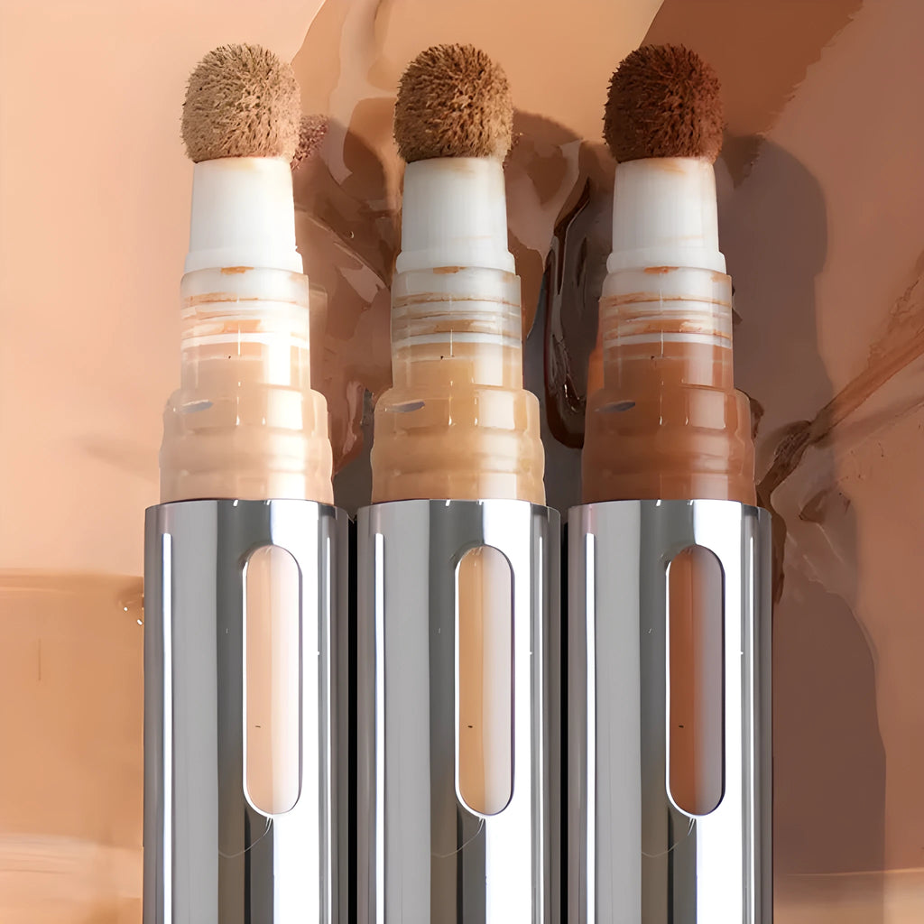 Liquid pen concealer contour stick shown with 24 colour shade options for waterproof makeup application.