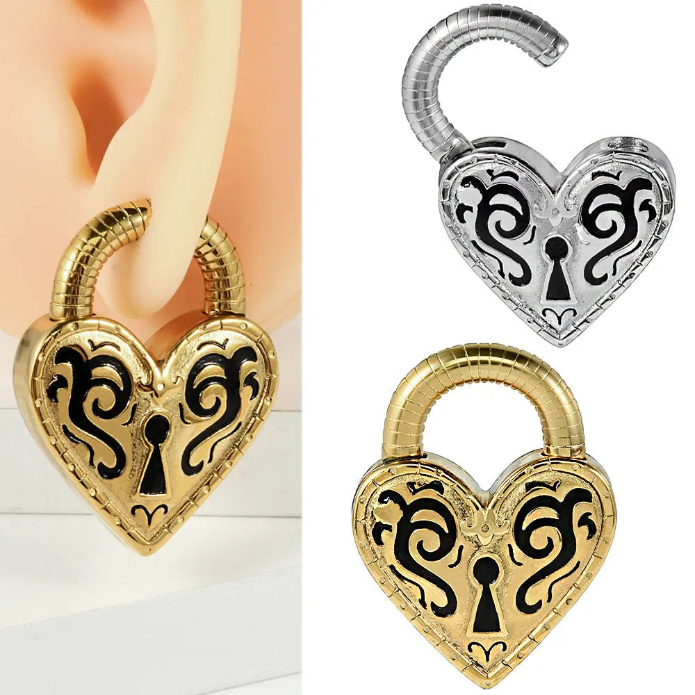 Heart-shaped stainless steel earring with electroplated finish in gold or steel colour options